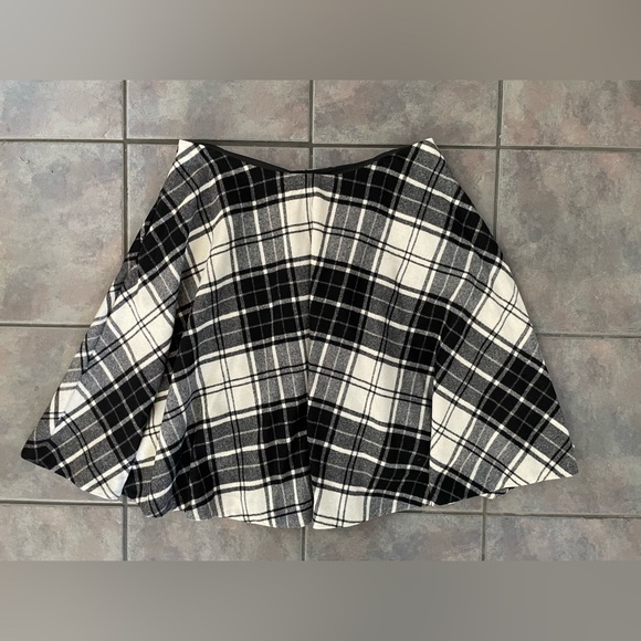 Ralph Lauren Wool Circle Skirt Black White Ivory Plaid Pockets Size 12